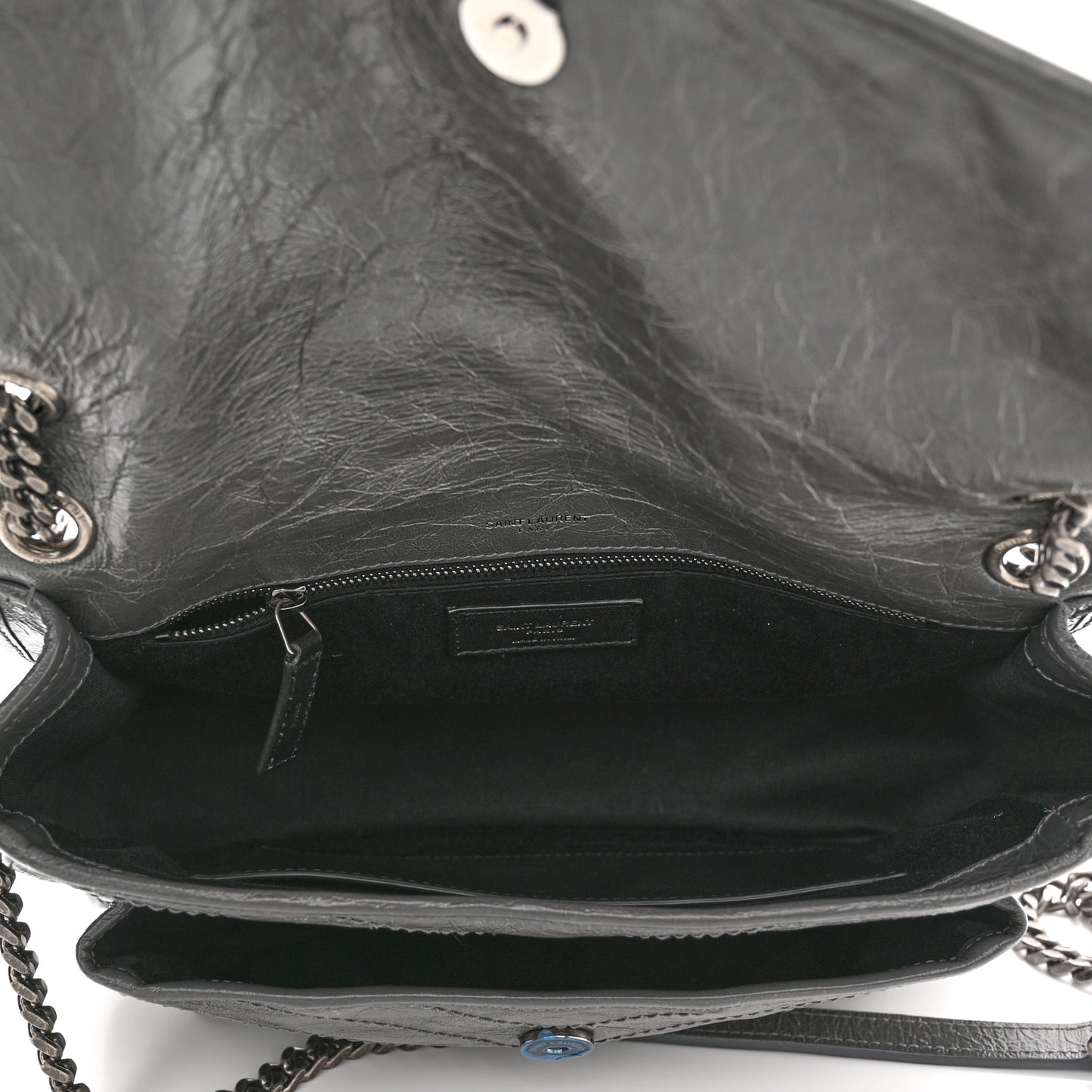 Crinkled Calfskin Matelasse Monogram Medium Niki Chain Satchel Storm