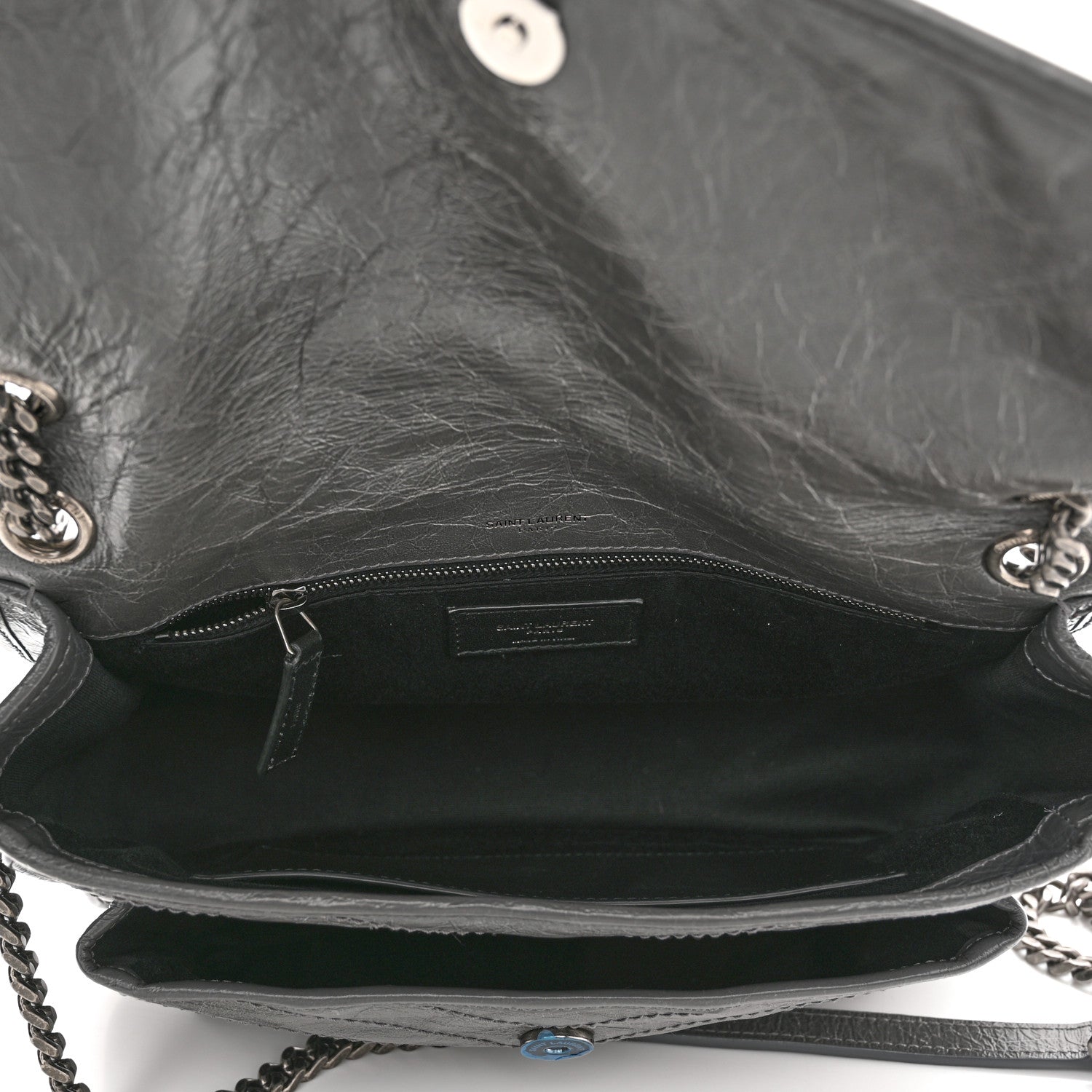 Saint Laurent Crinkled Calfskin Matelasse Monogram Medium Niki Chain Satchel Storm 5 of 10