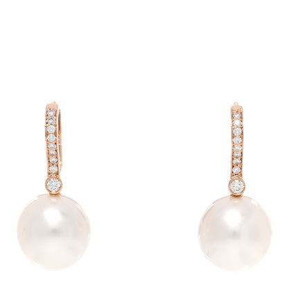 Tiffany 18K Rose Gold Diamond South Sea Cultured Pearl Noble Drop Earrings 1 of 5