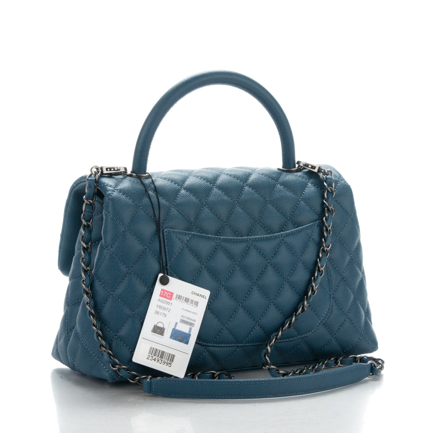 Caviar Quilted Small Coco Handle Flap Blue