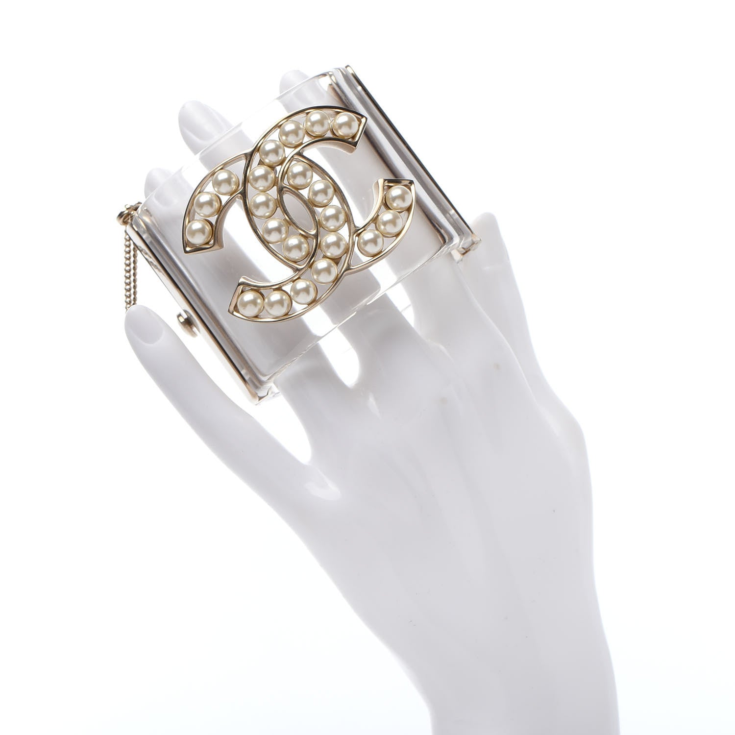 Chanel Lucite Pearl CC Cuff Light Gold 2 of 5