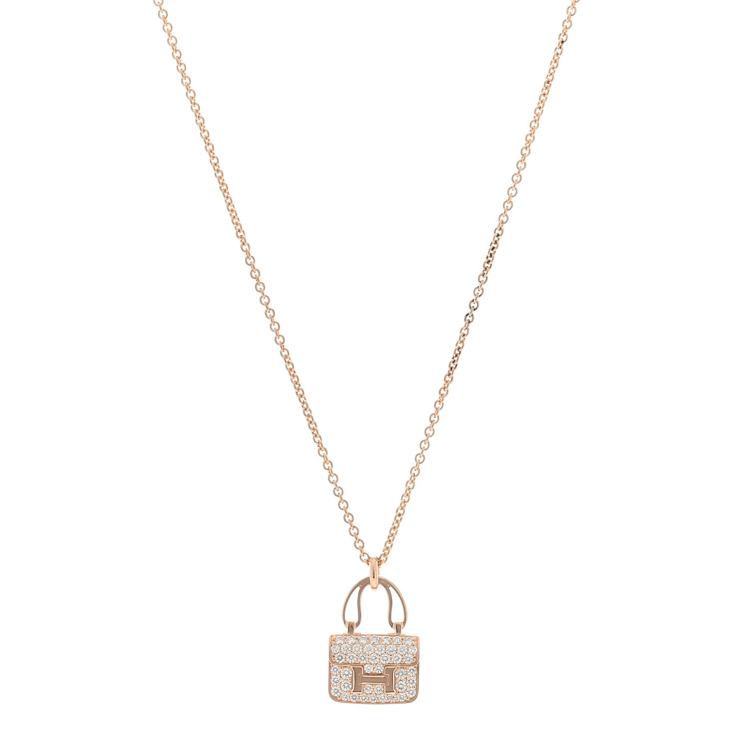 Hermes 18K Rose Gold Diamond Constance Amulettes Pendant Necklace 1 of 4