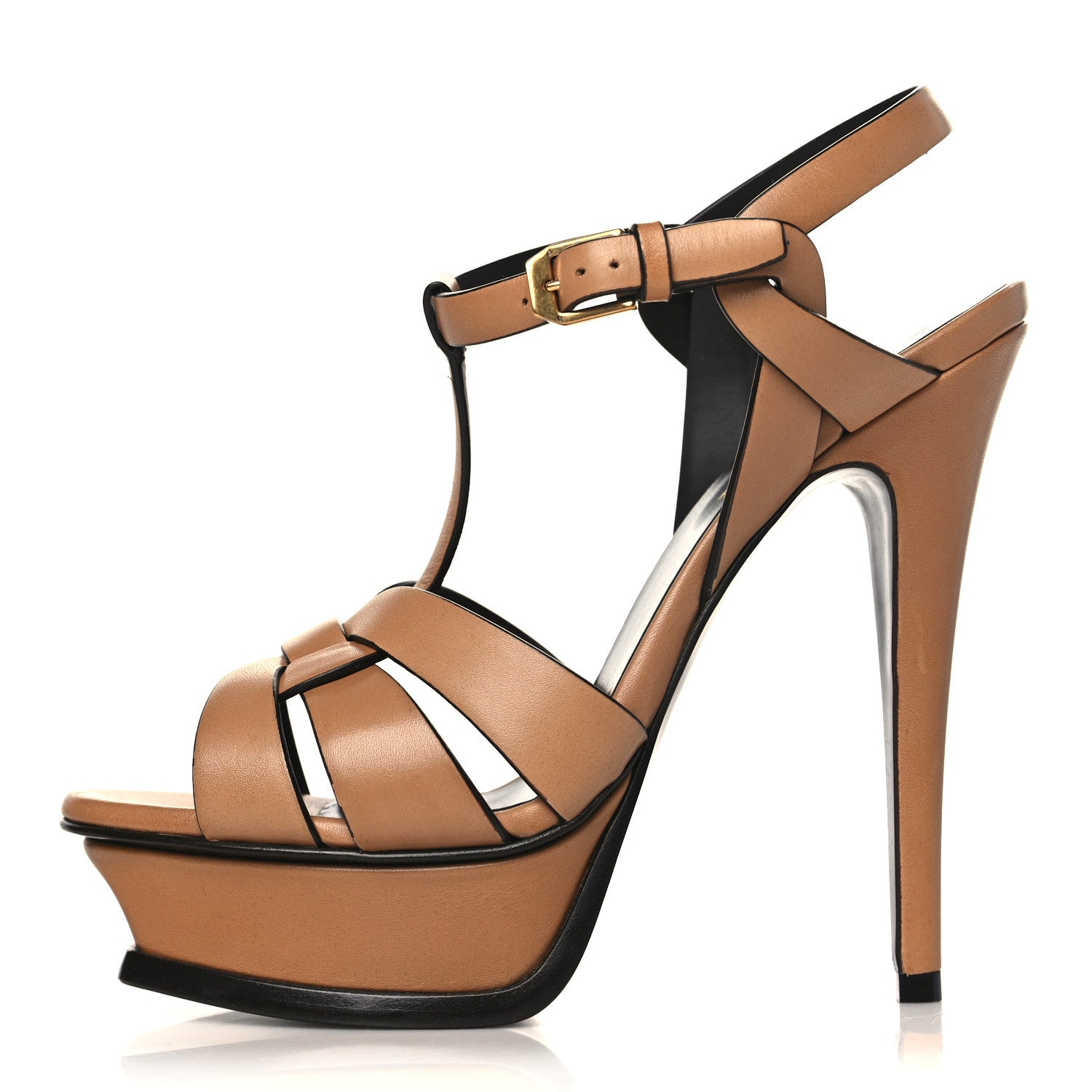 Saint Laurent Calfskin Tribute 105 Platform Sandals 35.5 Cognac 1 of 10