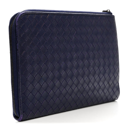 Bottega Veneta Nappa Intrecciato Flat Zip Pouch Navy 3 of 7