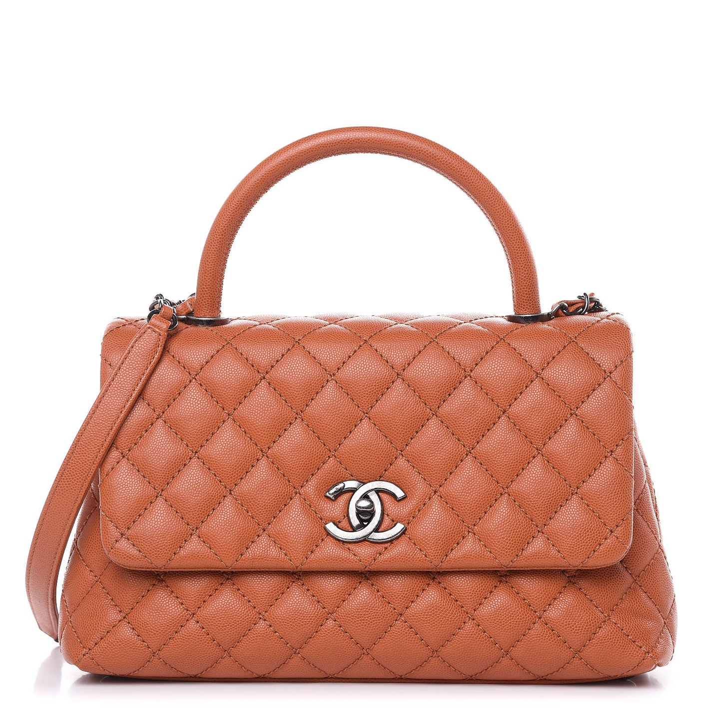 Caviar Quilted Small Coco Handle Flap Orange