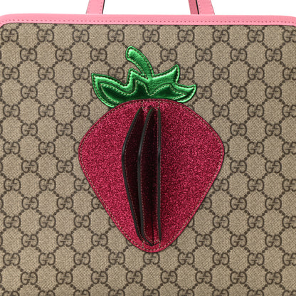 Gucci GG Supreme Monogram 3-D Strawberry Childrens Tote Beige Ebony Lotus Pink Fuxia Emerald 8 of 11