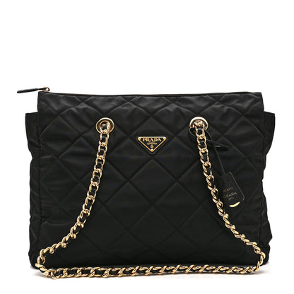 Prada Re-Nylon Impunturato Saffiano Triangle Stitched Re-Edition 1995 Chaine Large Shoulder Bag Black 1 of 10