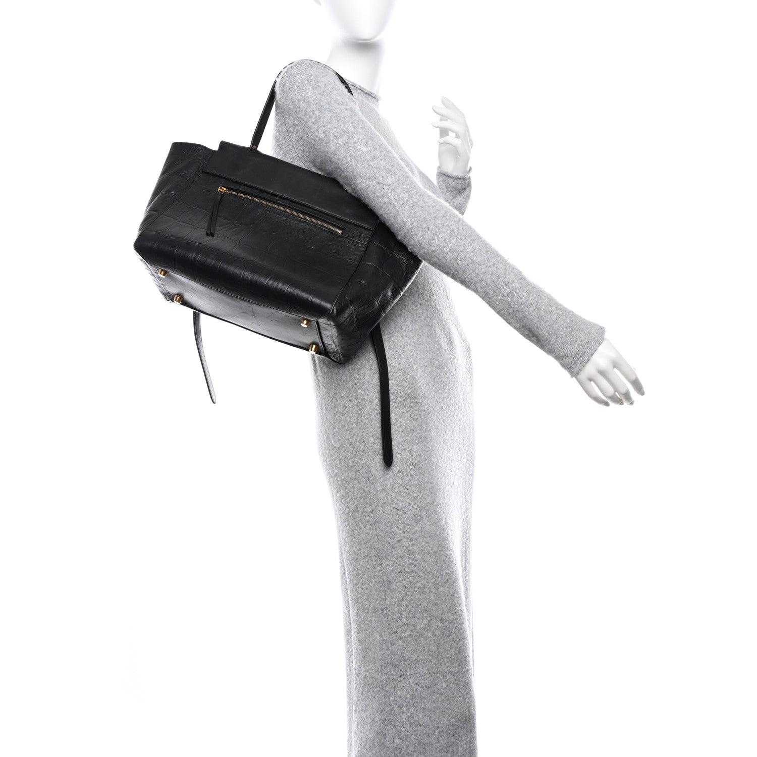 Celine Calfskin Crocodile Embossed Small Belt Bag Black 2 of 22