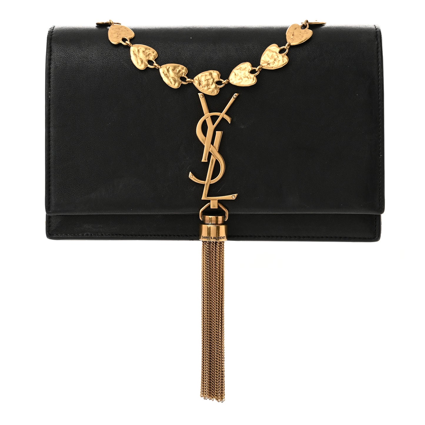 Smooth Calfskin Classic Monogram Kate Heart Tassel Heart Chain Wallet Black