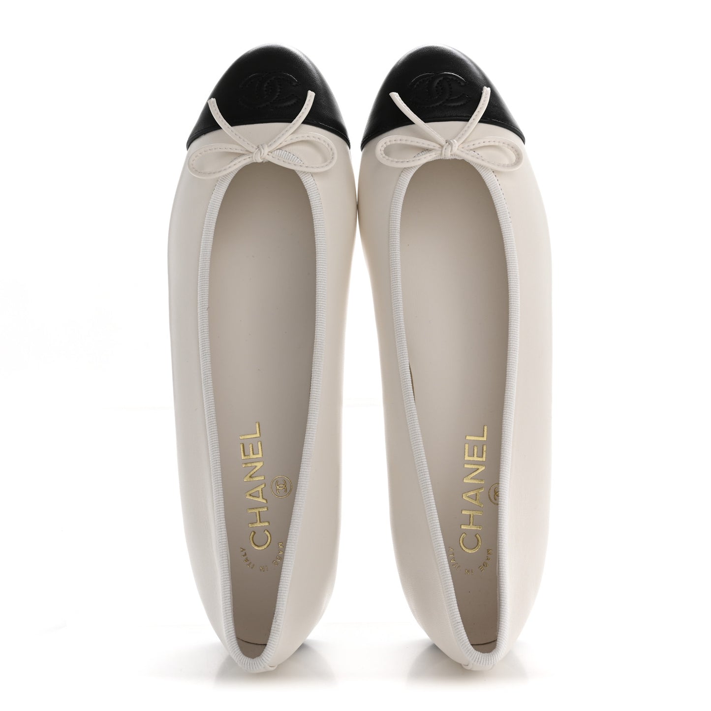 Lambskin Cap Toe CC Ballerina Flats 41 White Black