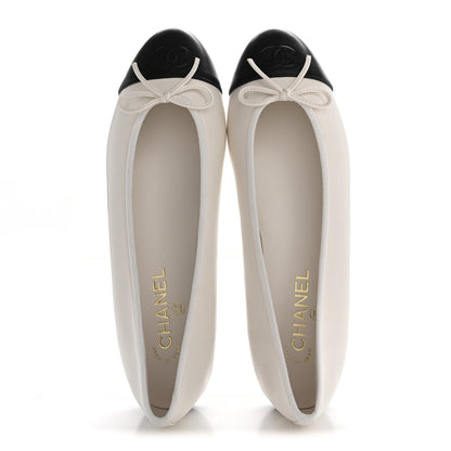 Chanel Lambskin Cap Toe CC Ballerina Flats 41 White Black 2 of 9