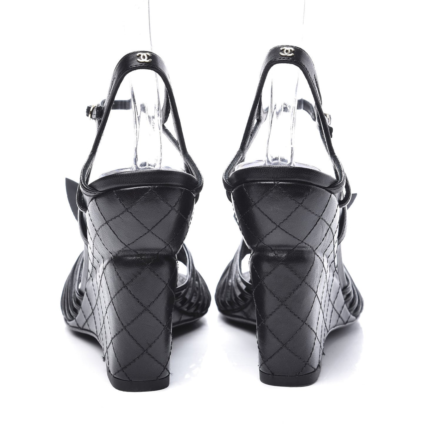 Lambskin Slingback Camellia Wedge Sandals 36.5 Black