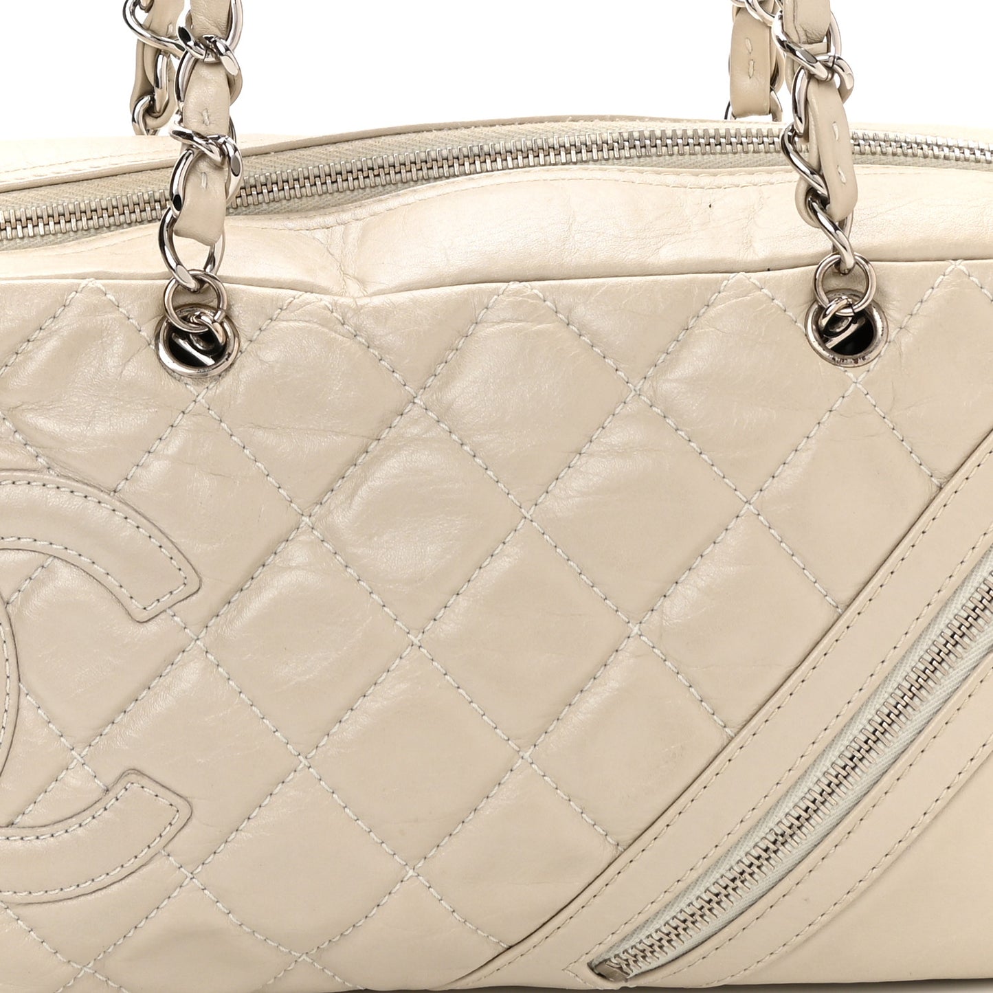 Aged Calfskin Quilted Cotton Club Bowler Pearl