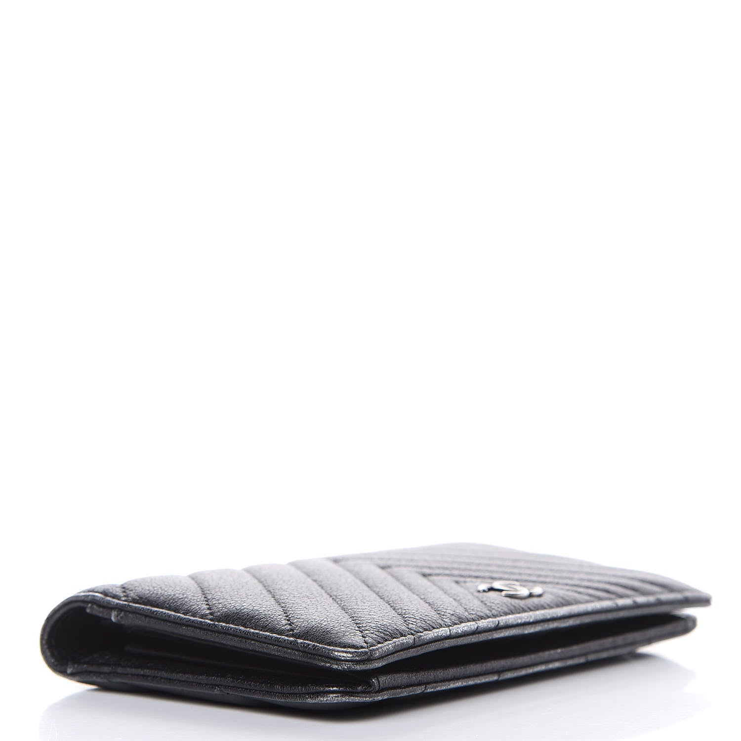 Chanel Shiny Goatskin Chevron Quilted Yen Wallet Black 4 of 15