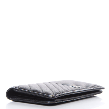 Chanel Shiny Goatskin Chevron Quilted Yen Wallet Black 4 of 15