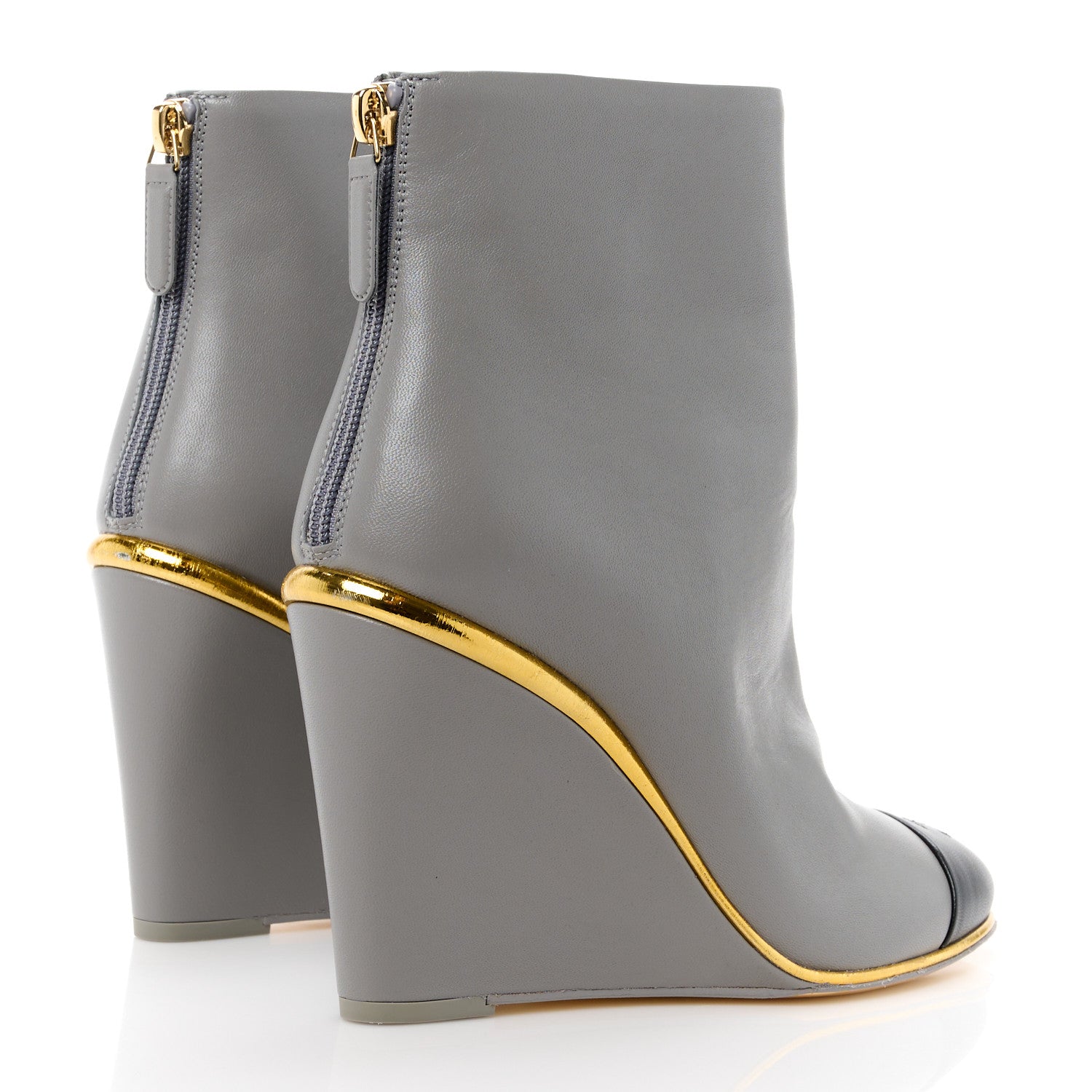 Chanel Lambskin Cap Toe Open Wedge 38 Grey Black 4 of 8