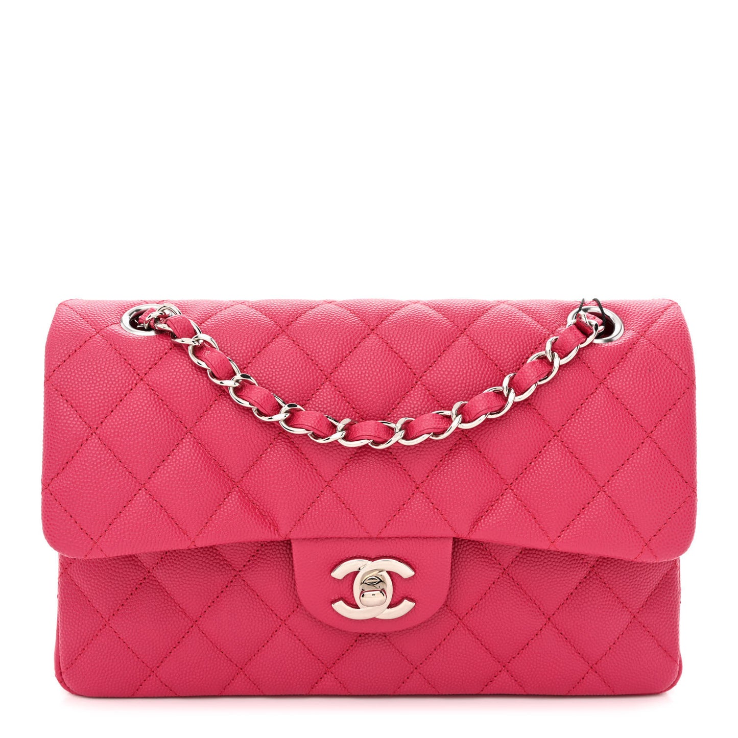 Caviar Quilted Small Double Flap Fuchsia