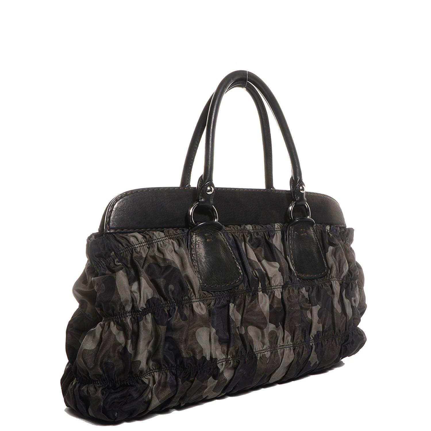 Prada Tessuto Gaufre Camouflage Frame Satchel Fumo 3 of 10