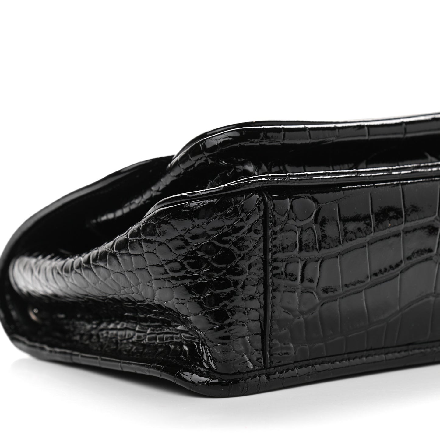 Patent Crocodile Embossed Lambskin Monogram Baby Niki Chain Satchel Black
