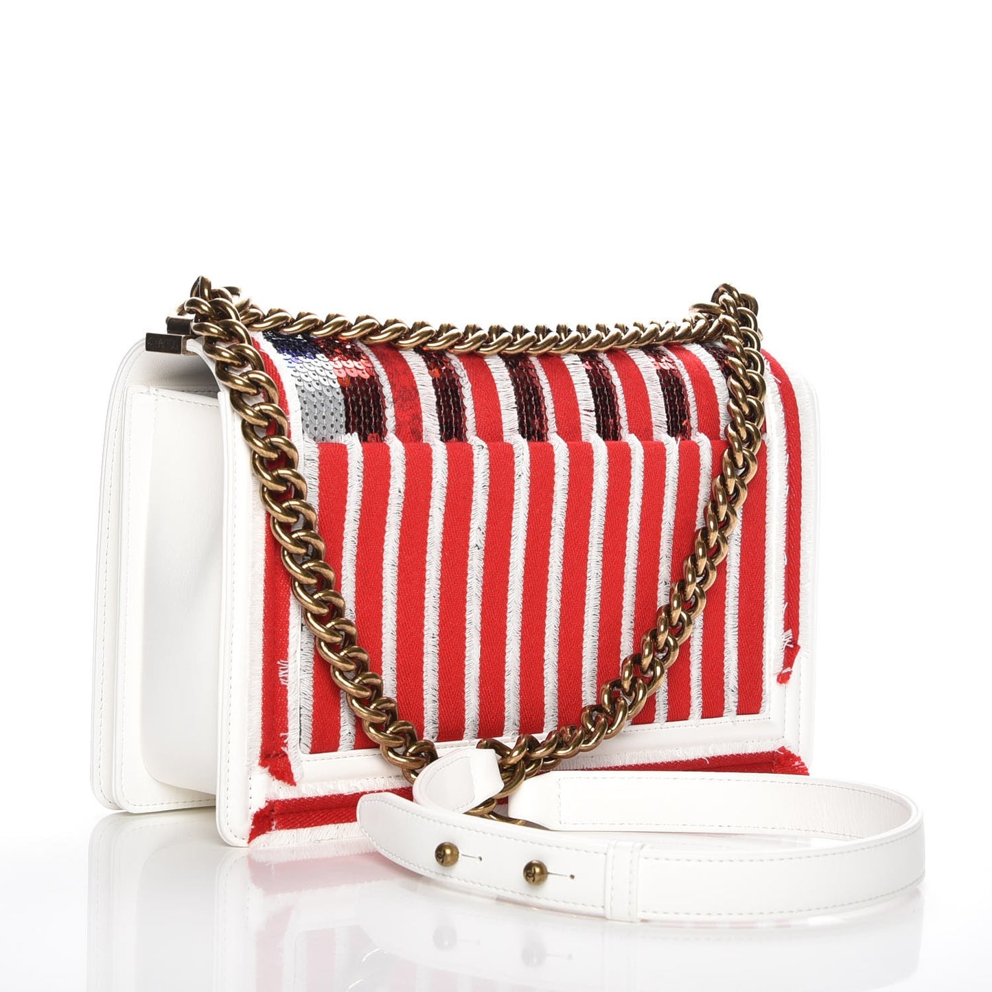 Sequin Canvas New Medium Boy Flap White Blue Red