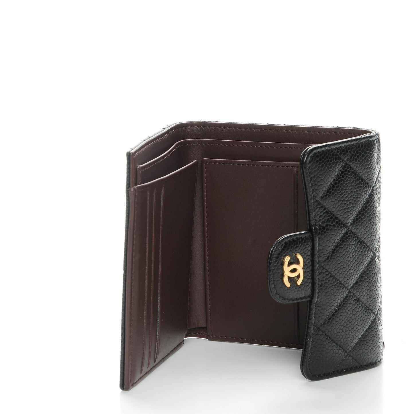 Caviar Quilted Compact Flap Wallet Black
