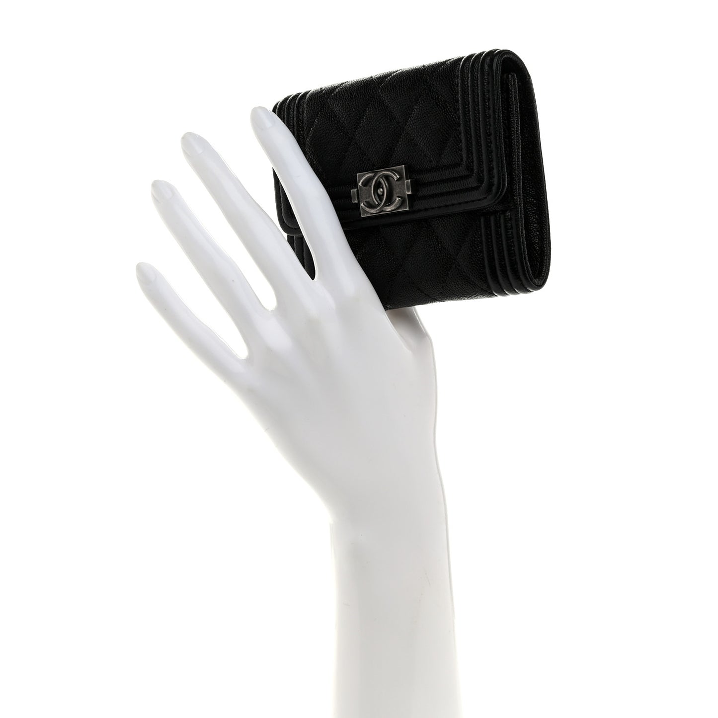 Caviar Quilted Compact Boy Wallet Black