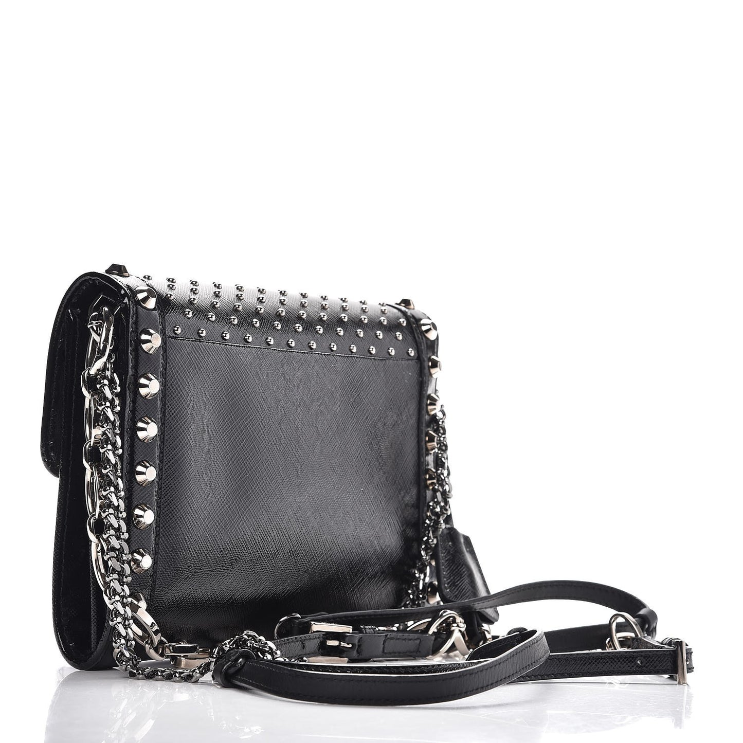 Saffiano Vernice Studded Crossbody Bag Black