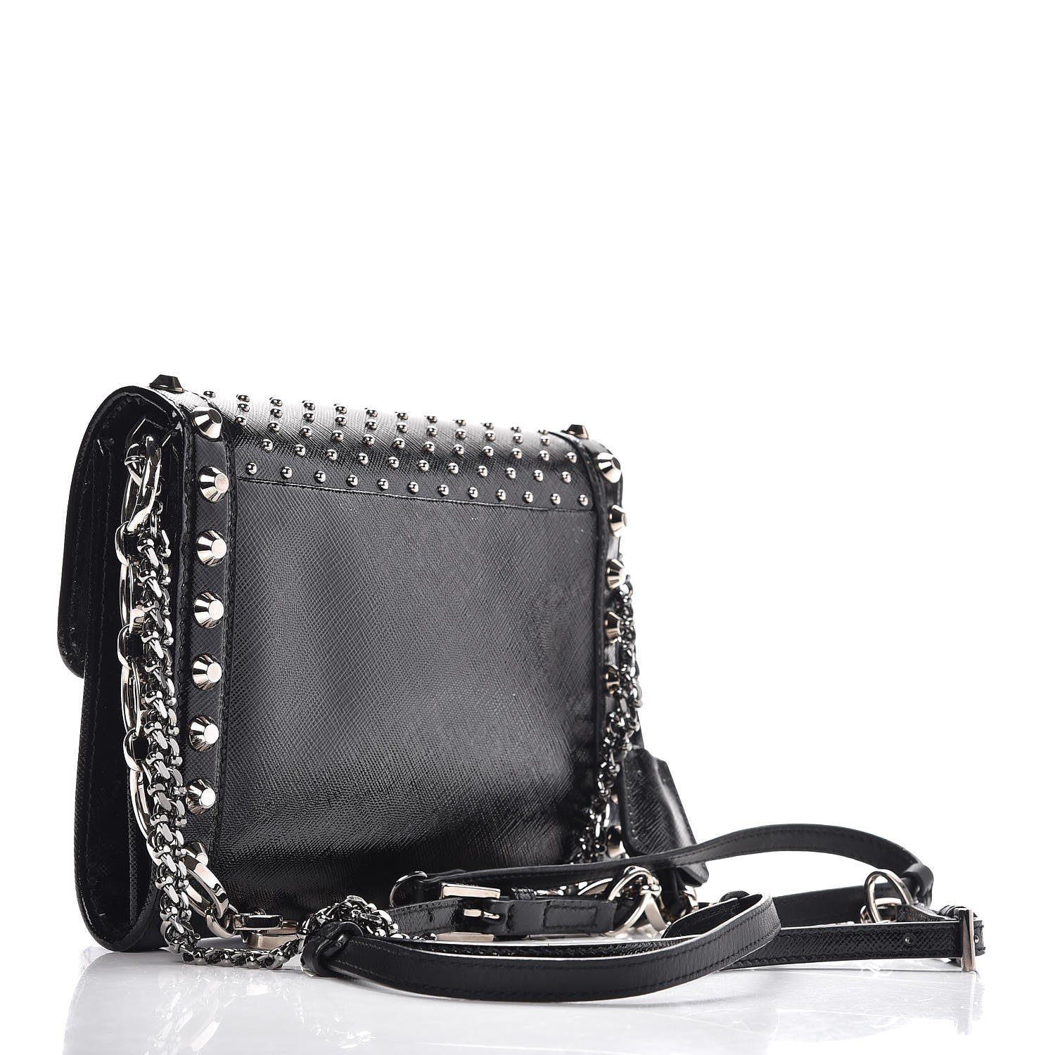Prada Saffiano Vernice Studded Crossbody Bag Black 4 of 8