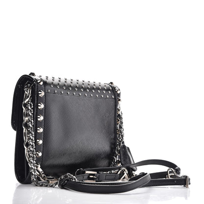 Prada Saffiano Vernice Studded Crossbody Bag Black 4 of 8