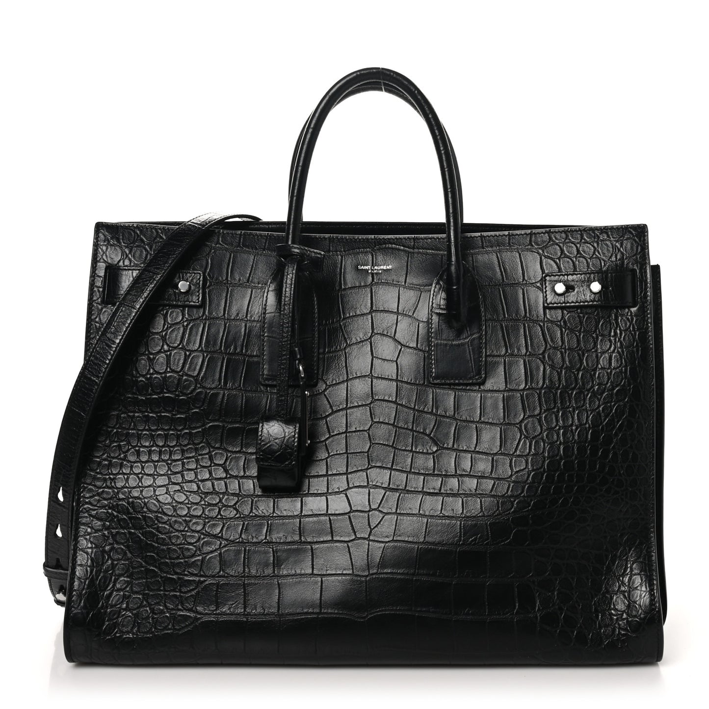 Calfskin Crocodile Embossed Large Souple Sac De Jour Black