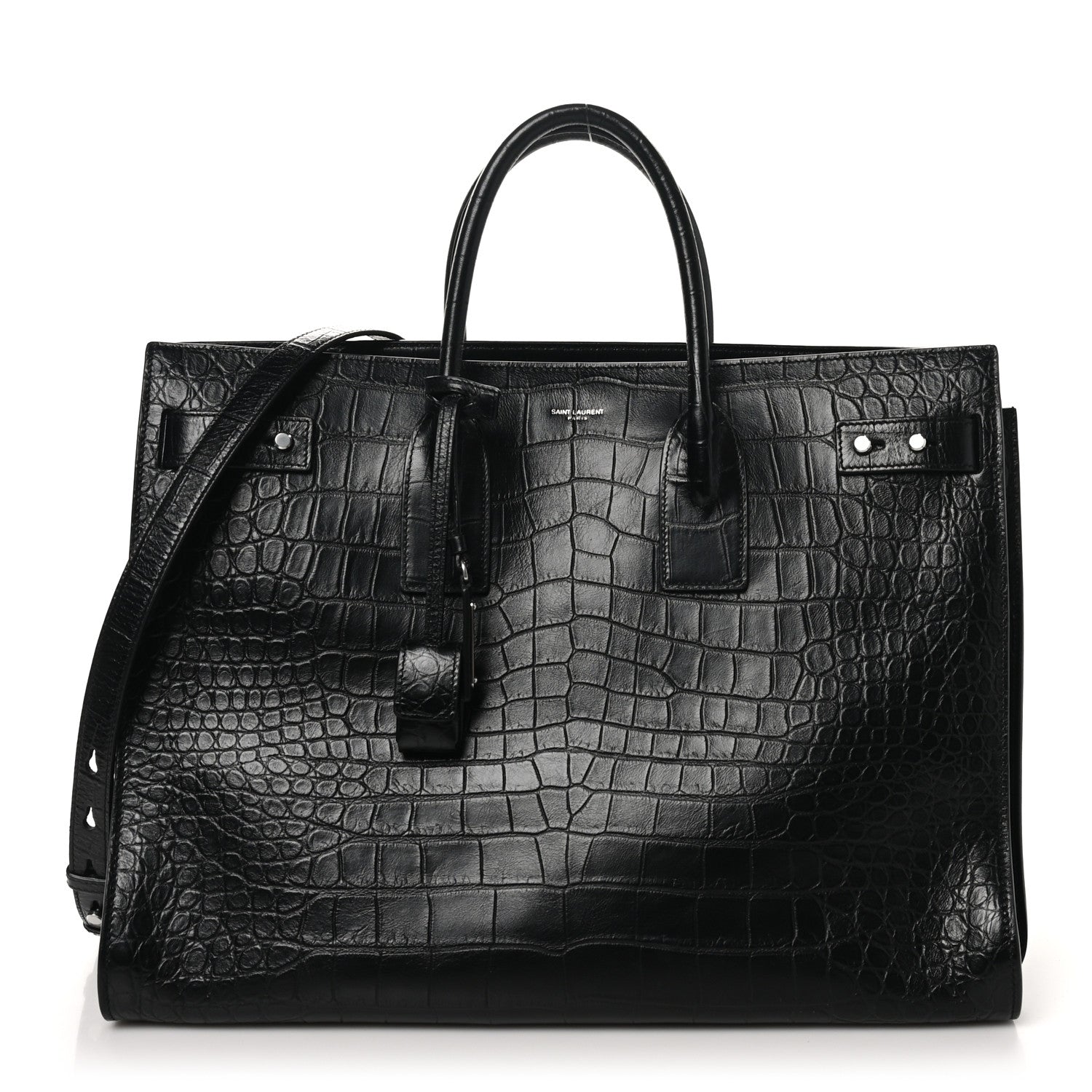 Saint Laurent Calfskin Crocodile Embossed Large Souple Sac De Jour Black 1 of 10