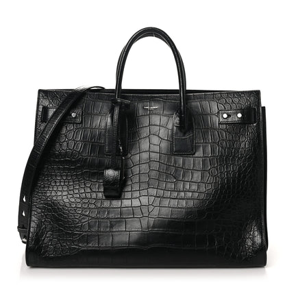 Saint Laurent Calfskin Crocodile Embossed Large Souple Sac De Jour Black 1 of 10