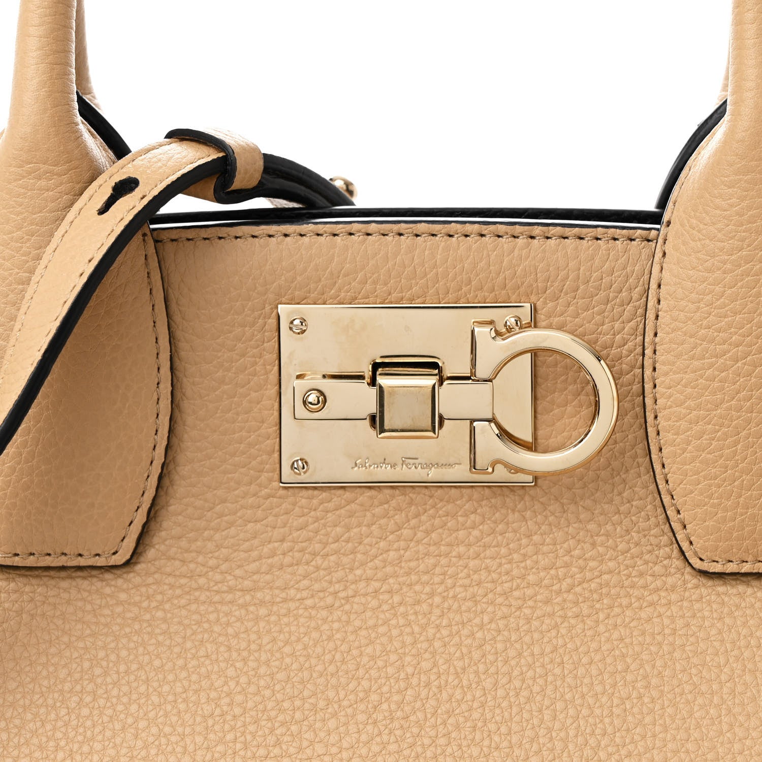 Salvatore Ferragamo Calfskin Large Studio Bag Dune Bone Black 8 of 10