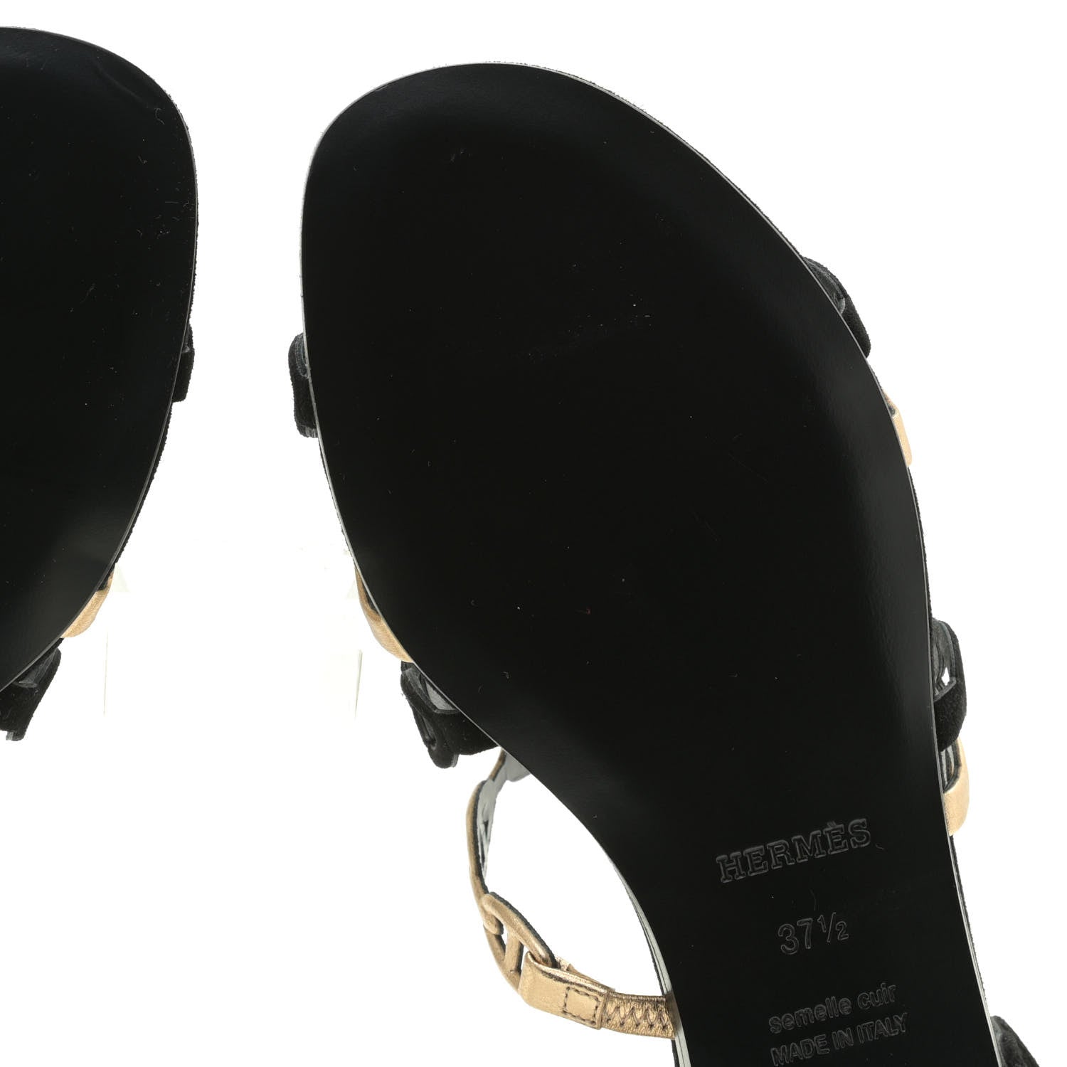 Hermes Metallic Nappa Suede Chaine d'Ancre Nude Sandals 37.5 Black Champagne 8 of 13