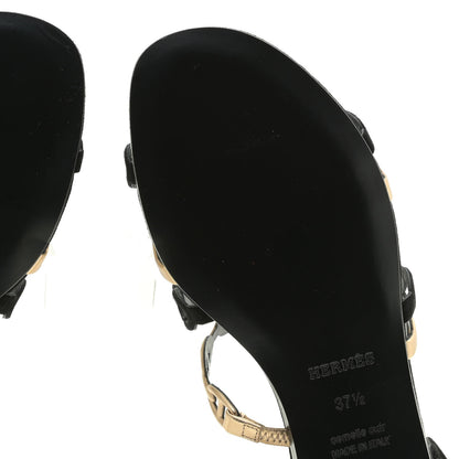 Hermes Metallic Nappa Suede Chaine d'Ancre Nude Sandals 37.5 Black Champagne 8 of 13