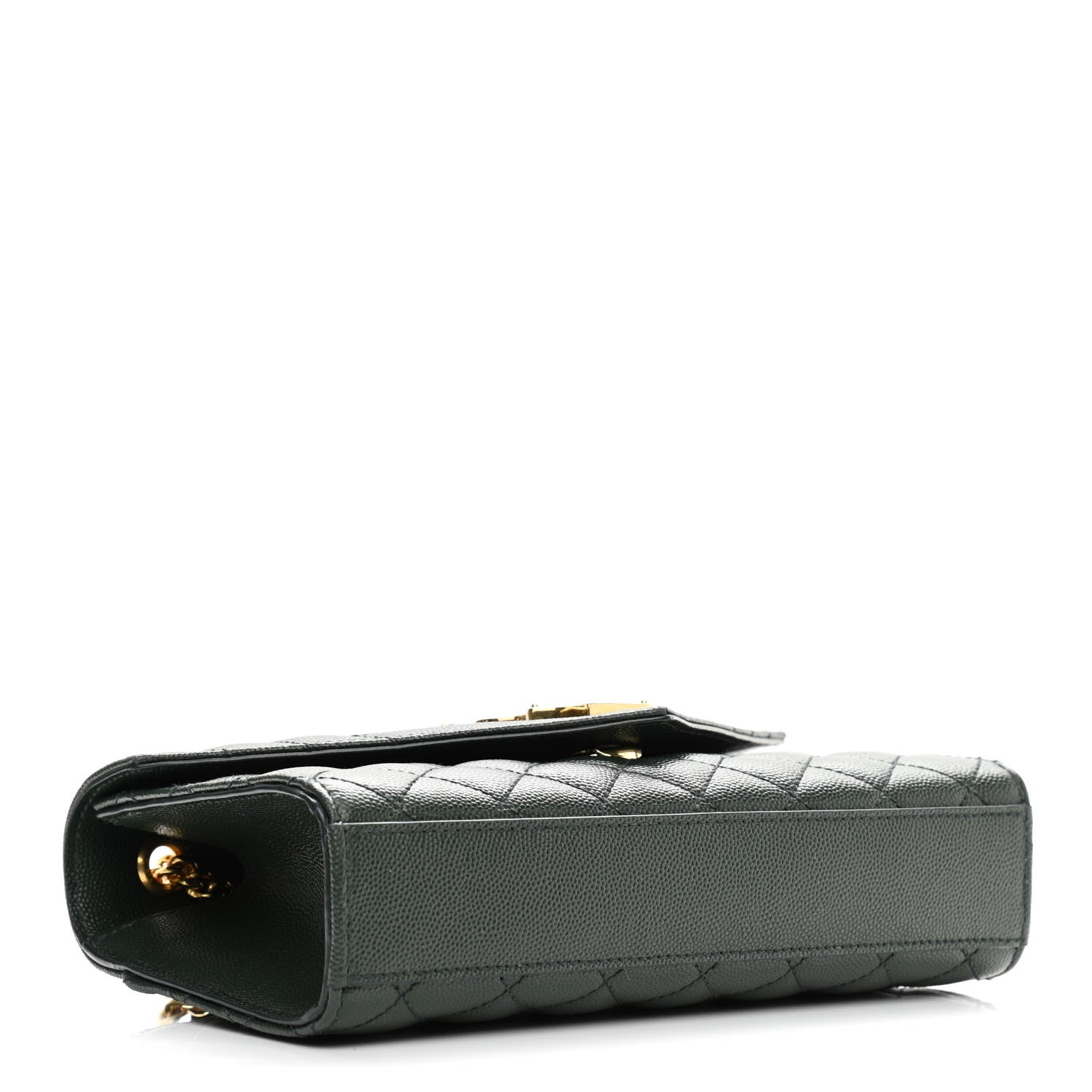 Saint Laurent Grain De Poudre Textured Mixed Matelasse Triquilt Small Monogram Satchel Dark Green 4 of 13