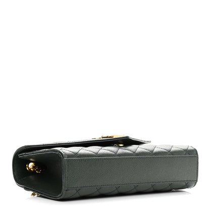 Saint Laurent Grain De Poudre Textured Mixed Matelasse Triquilt Small Monogram Satchel Dark Green 4 of 13