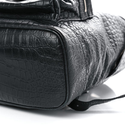 Balenciaga Calfskin Crocodile Classic Hardware Embossed Backpack Black 10 of 12