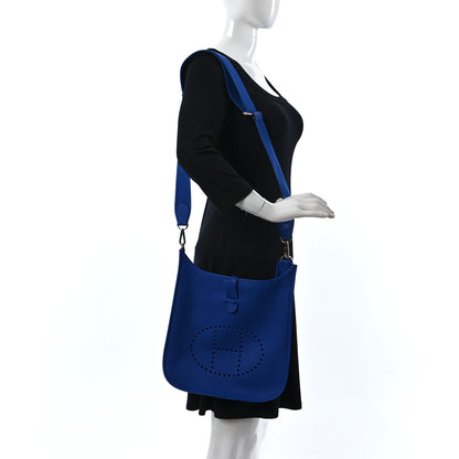 Hermes Taurillon Clemence Evelyne III PM Bleu Royal 2 of 9