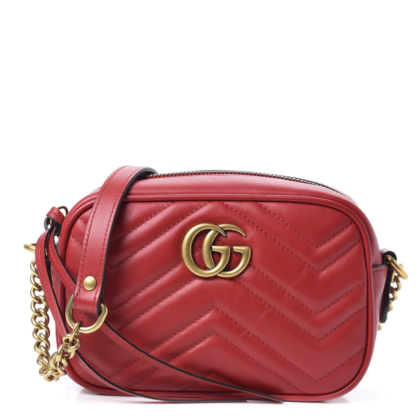 Calfskin Matelasse Mini GG Marmont Chain Shoulder Bag Hibiscus Red