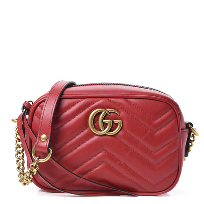 Gucci Calfskin Matelasse Mini GG Marmont Chain Shoulder Bag Hibiscus Red 1 of 9
