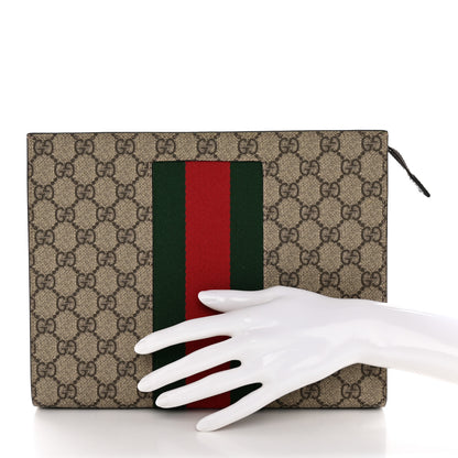 Gucci GG Supreme Monogram Selleria Calfskin Web New Web Cosmetic Case Beige Ebony Cocoa 2 of 8
