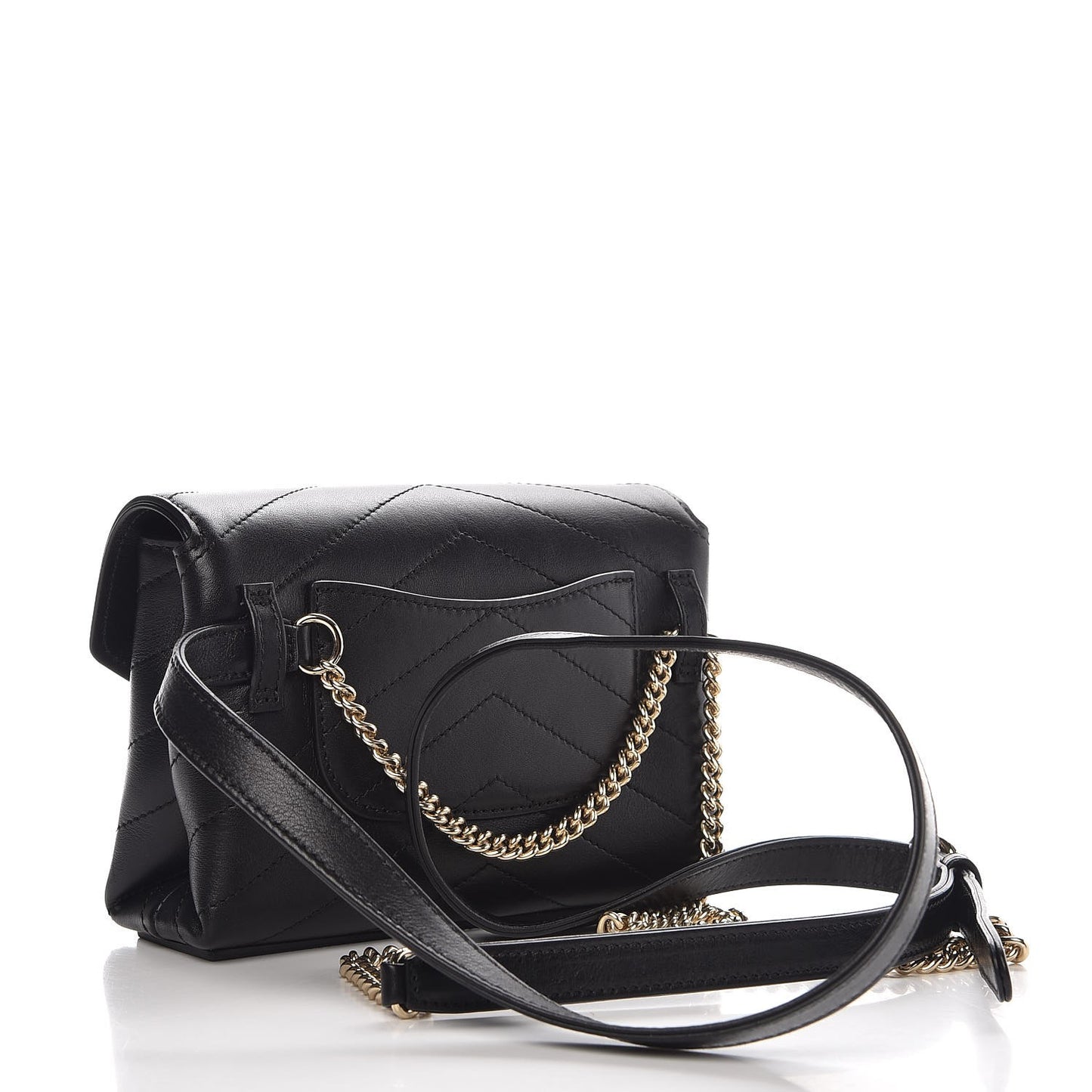 Calfskin Chevron Stitched Coco Waist Bag Black