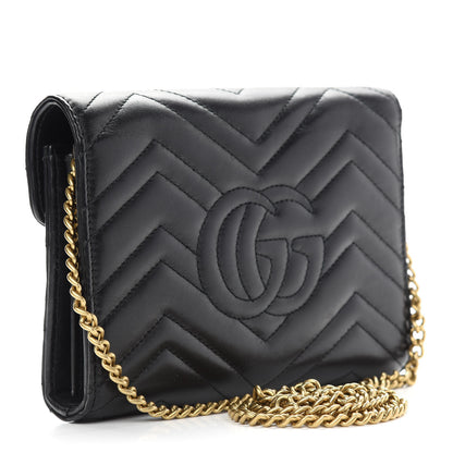 Gucci Calfskin Matelasse GG Marmont Chain Wallet Black 3 of 11