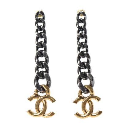 Chanel Metal CC Pick Drop Earrings Ruthenium Gold 1 of 4