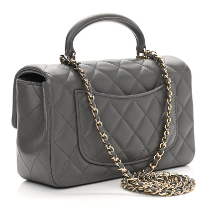 Chanel Lambskin Quilted Mini Top Handle Rectangular Flap Dark Grey 3 of 10