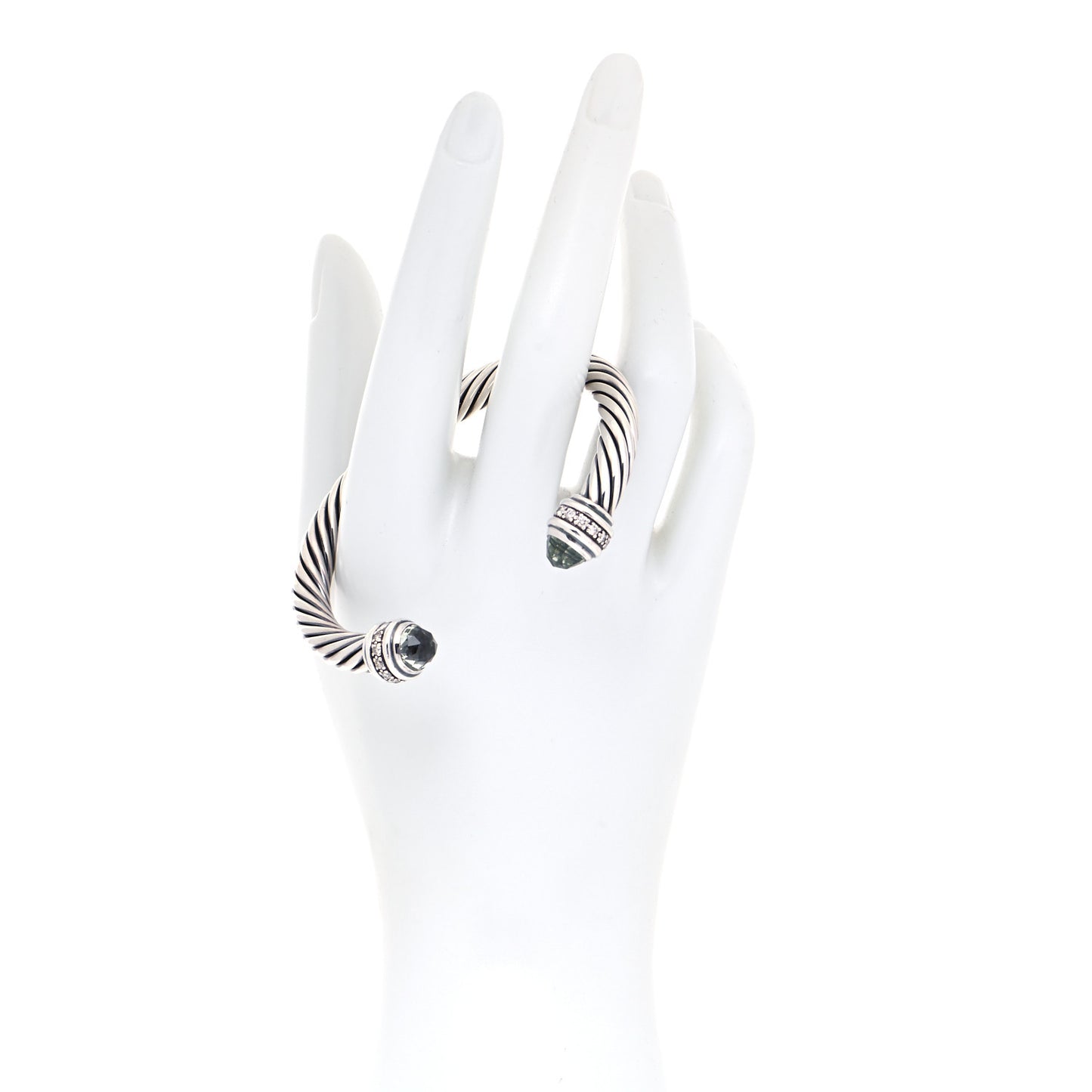 Sterling Silver Diamond Prasiolite 7mm Cable Classics Bracelet
