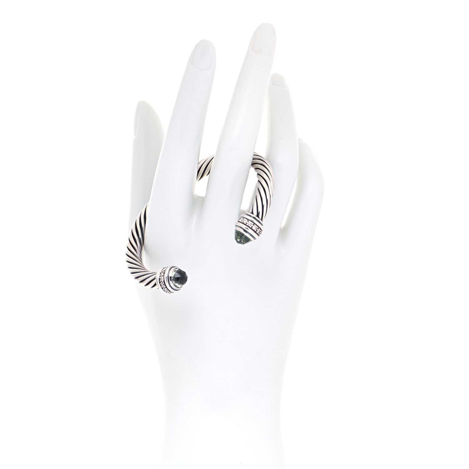 David Yurman Sterling Silver Diamond Prasiolite 7mm Cable Classics Bracelet 2 of 4