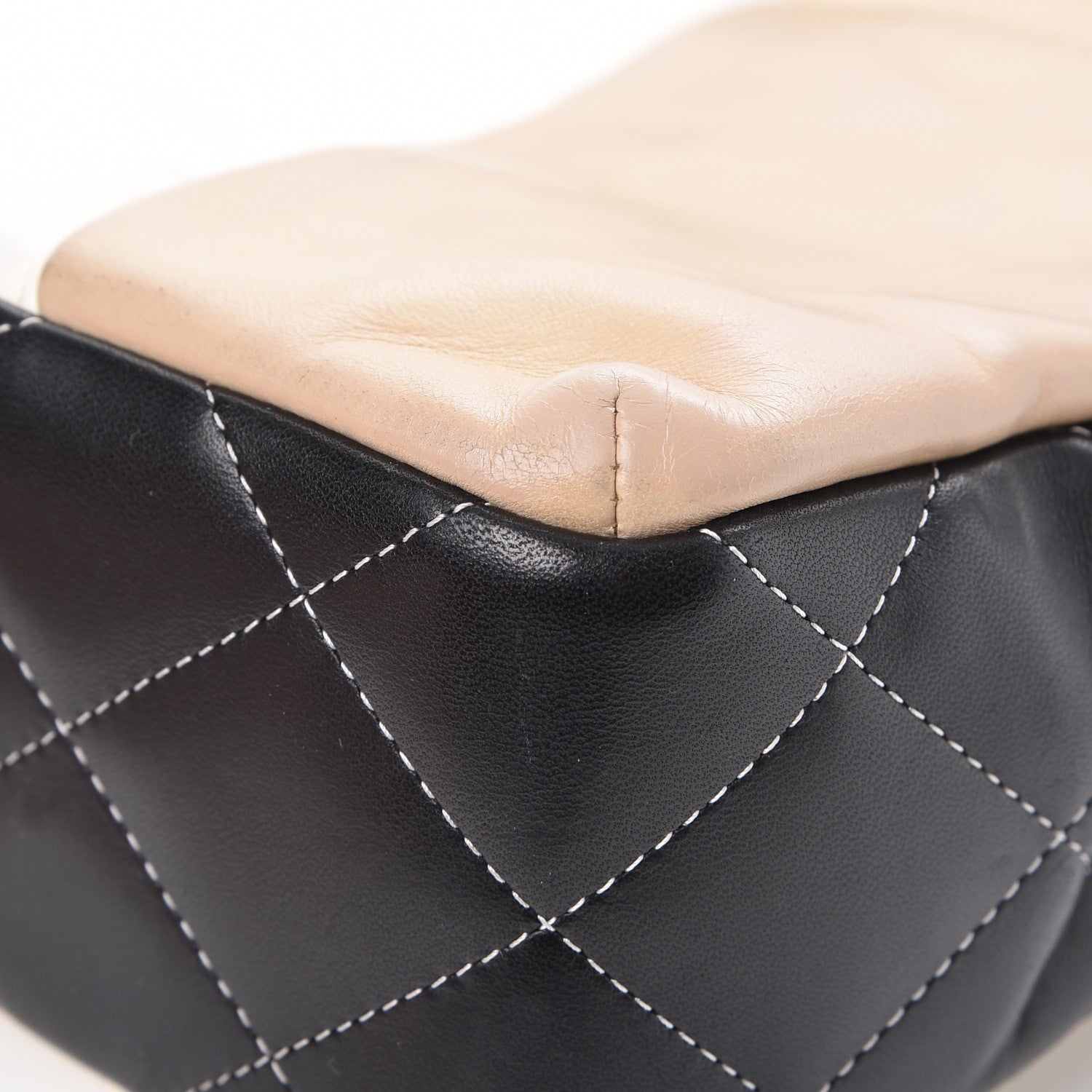 Chanel Lambskin Quilted Colorblock Jumbo Double Flap Black White Beige 15 of 19