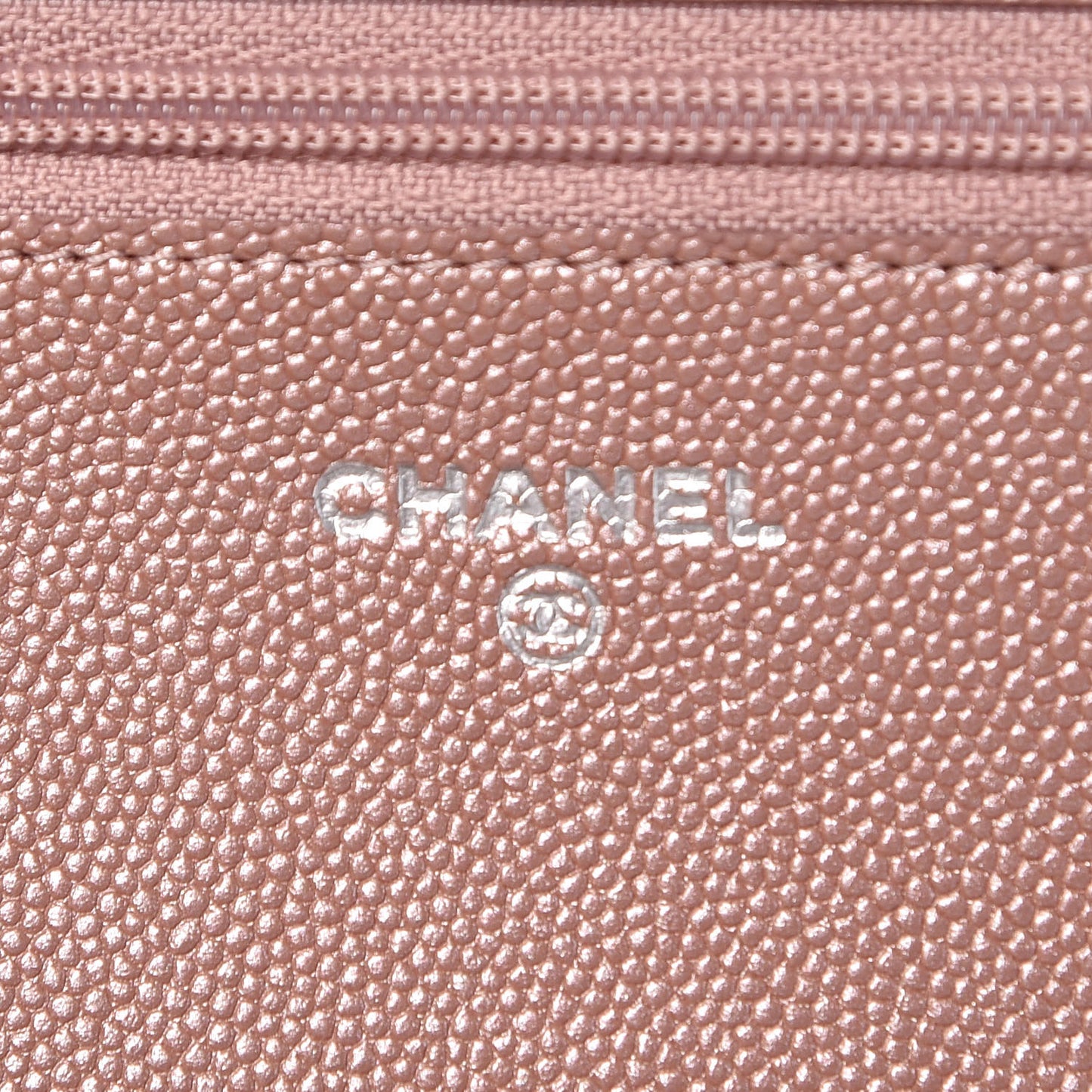 Metallic Caviar Chevron Quilted Vintage Mademoiselle Wallet On Chain WOC Pink